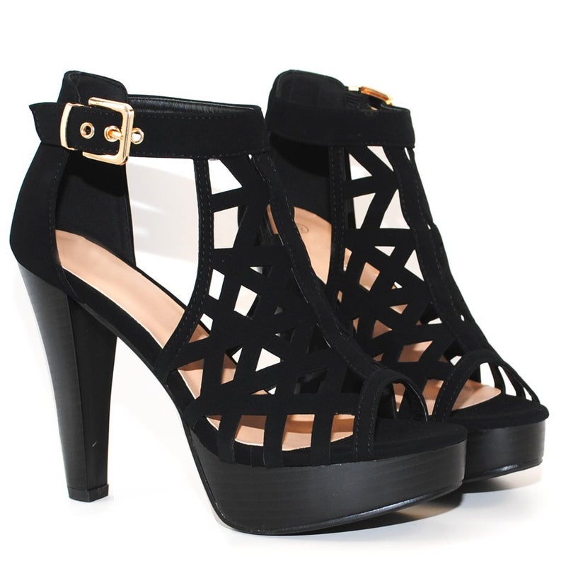 TRENDSup Collection Open Toe Ankle Strap Sandal â€“ Western Bootie Stacked Heel Open Toe Cutout Shoes (9, Black) - Image 5